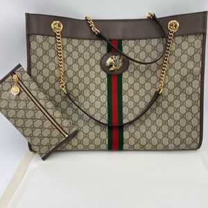Women’s Gucci large Rajah supreme chain tote with pouch made in Italy